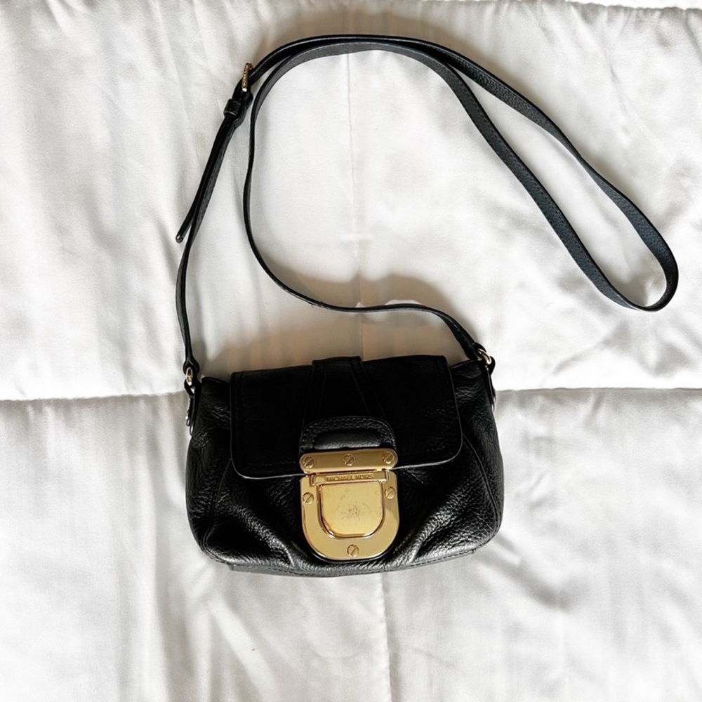 Michael Kors Black Leather Crossbody with Gold Hardware